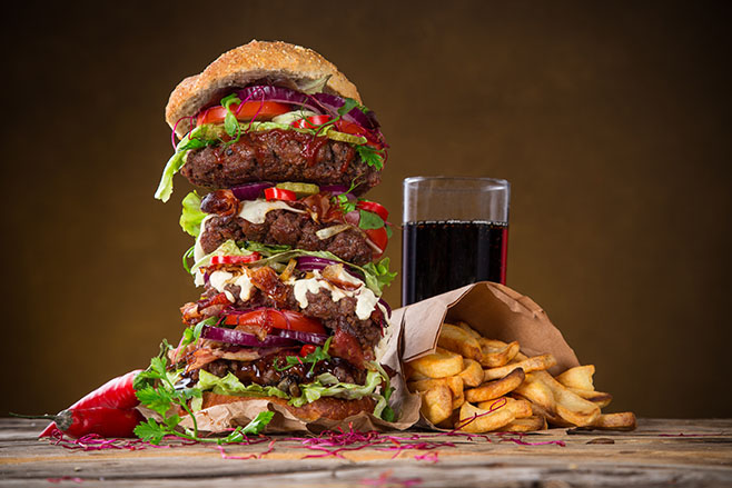 delicious big hamburger on wood