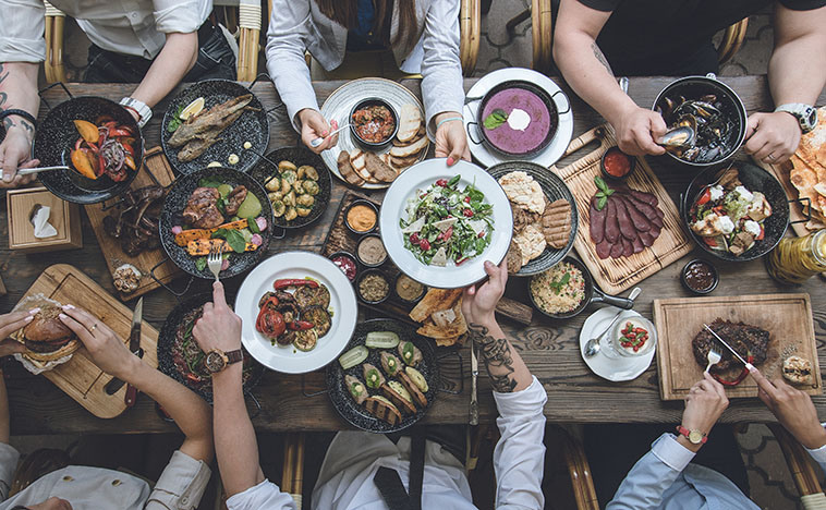 table with food, top view